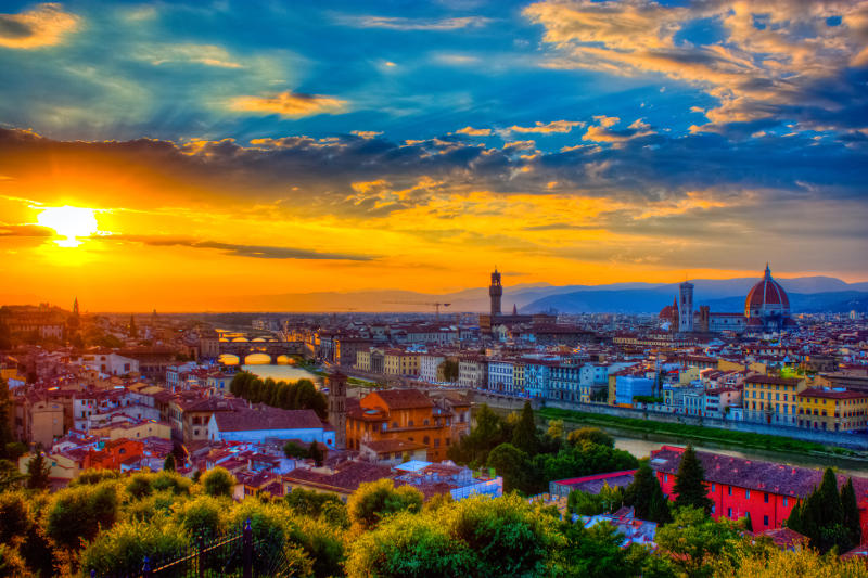 Florence and the river Arno at sunset