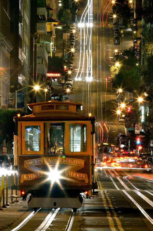 tram with steep hill behind san francisco