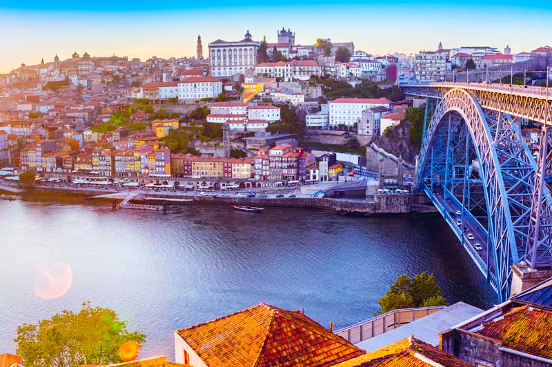 The Douro River along the Ribeira in Porto, Portugal