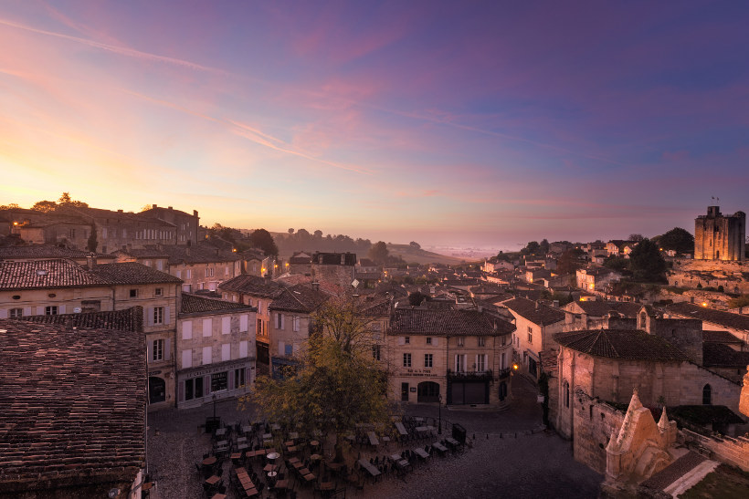 Travel Associates st emillion village at dusk from cathedral tower