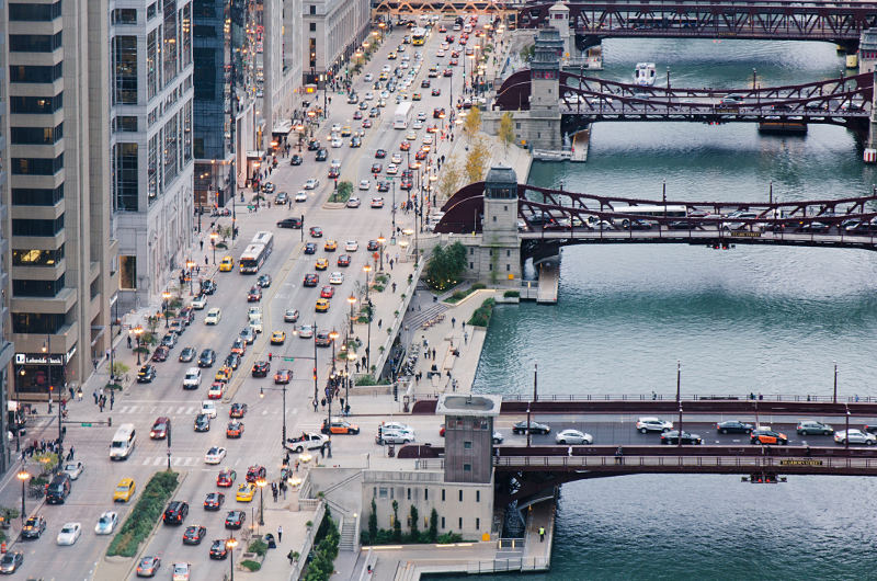 aerial view of cars in chicago