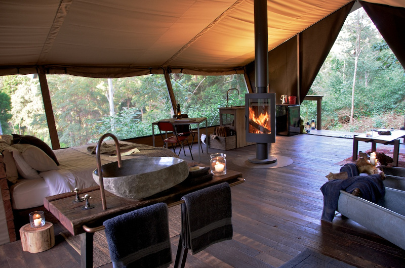 Inside luxury camp tent