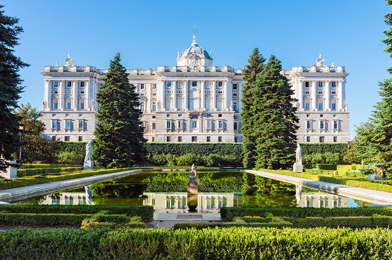 Royal Palace in Madrid, Spain viewed from the sabatini gardens