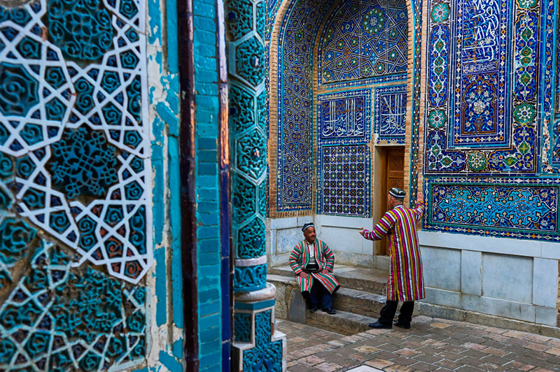 Uzbek men at Shah i Zinda mausoleum, Uzbekistan