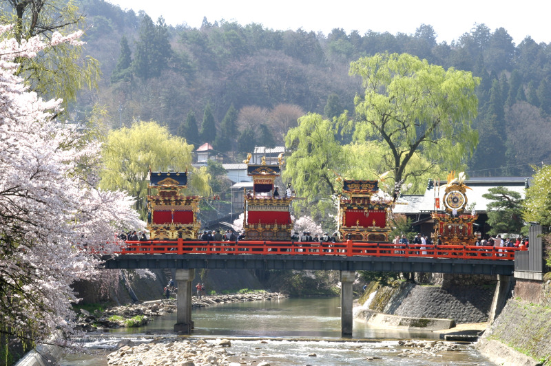 The colourful floats of the springtime Takayama Festival