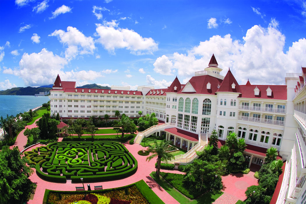 This image: 5-star Hong Kong Disneyland Hotel, set against the coast of the beautiful South China Sea.