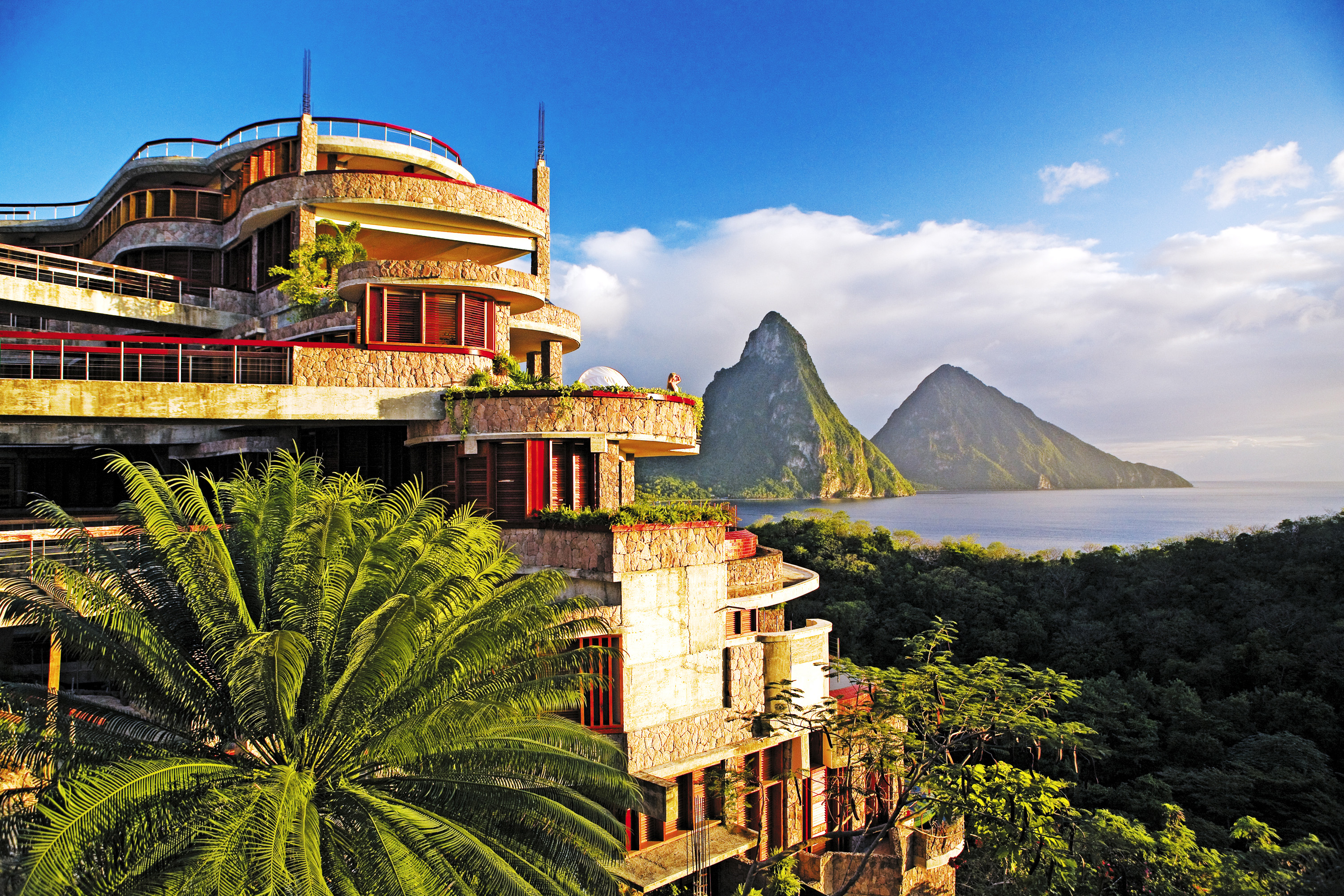 This image: The bold architectural design of Jade Mountain, St Lucia.