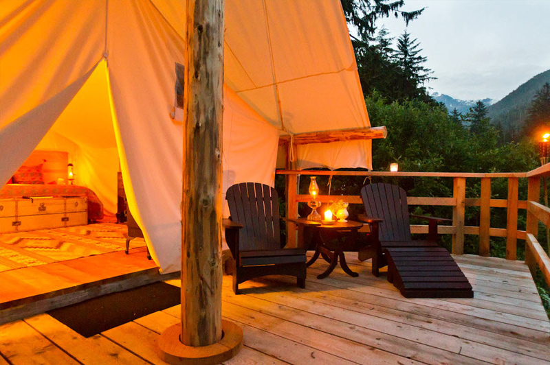 Enjoy the wilderness from the deck of your luxury ensuite tent. Image:  Clayoquot Wilderness Resort