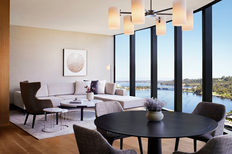 Living area in the Elizabeth Quay Suite, The Ritz-Carlton, Perth
