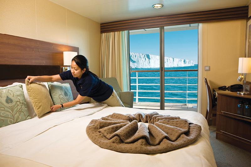 Upper Deck cabin with balcony on the Lindblad Expeditions National Geographic Explorer Upper Deck cabin with balcony on the Lindblad Expeditions National Geographic Explorer