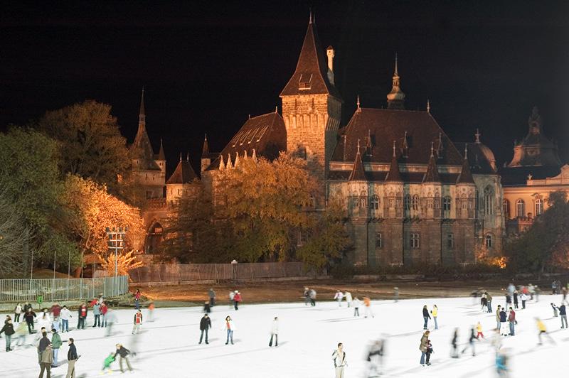 Winter outdoor ice skating in Budapest next to castle gardens Winter outdoor ice skating in Budapest next to castle gardens