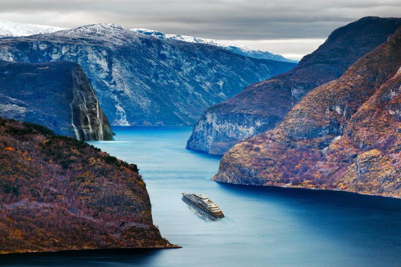 Scenic Eclipse super yacht sails through beautiful fjord