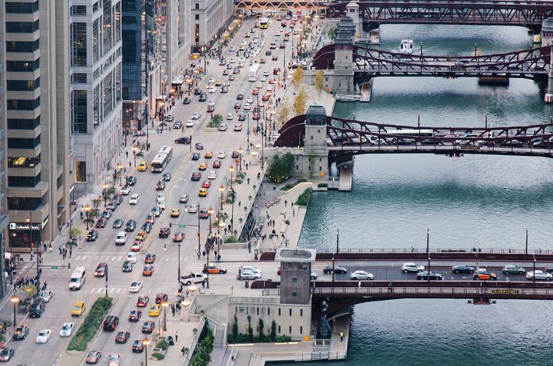 aerial view of cars in chicago