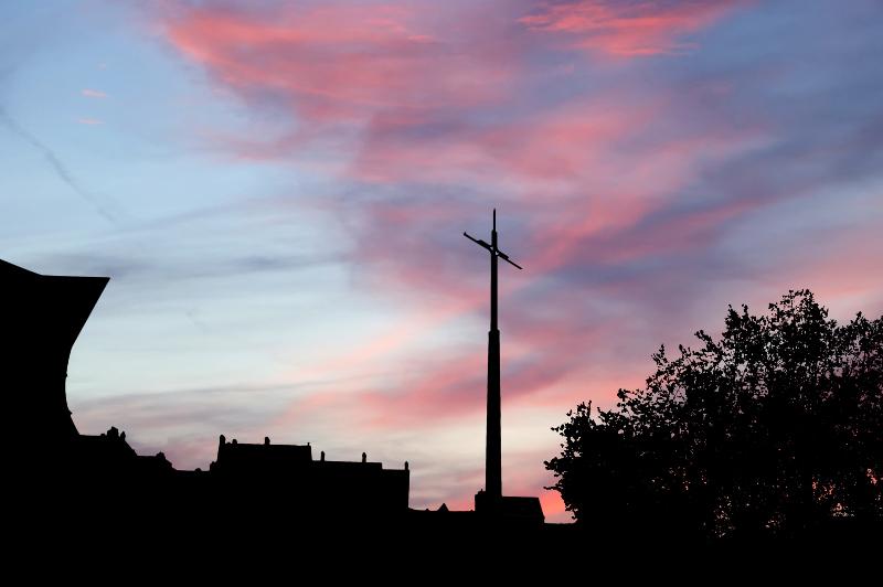 Silhouette of St Joan of Arc cross in Rouens