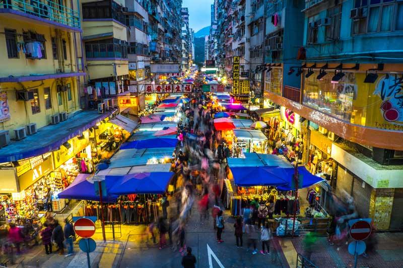 Crowded night market, Mongkok, Kowloon, Hong Kong Crowded night market, Mongkok, Kowloon, Hong Kong