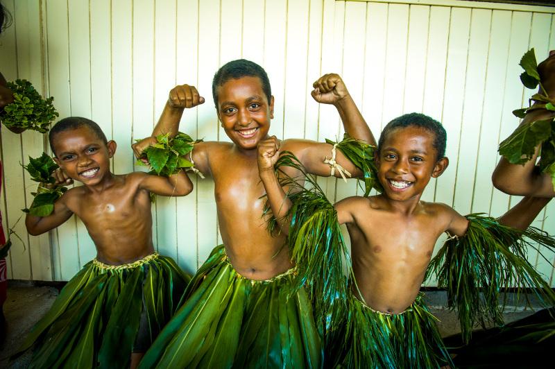 Local Fjian children in traditional dress