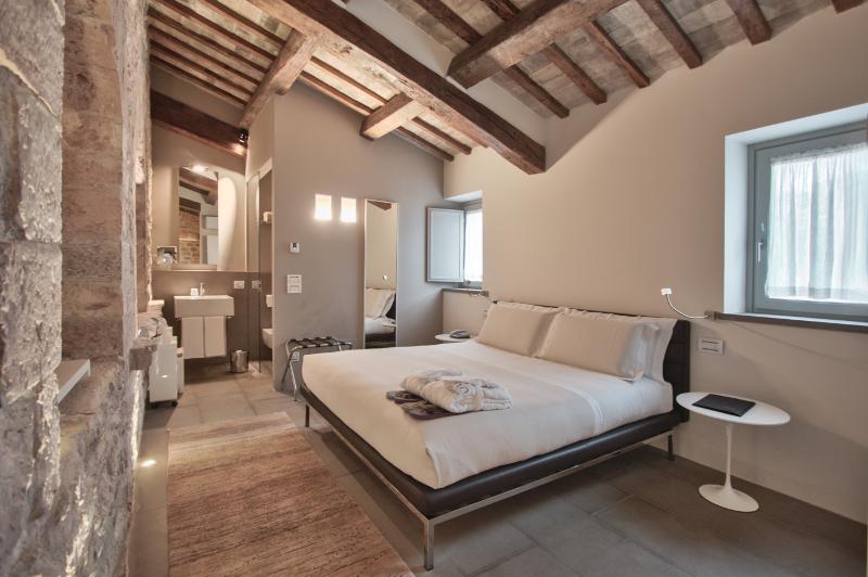 Hotel room with original foundations of monastery 