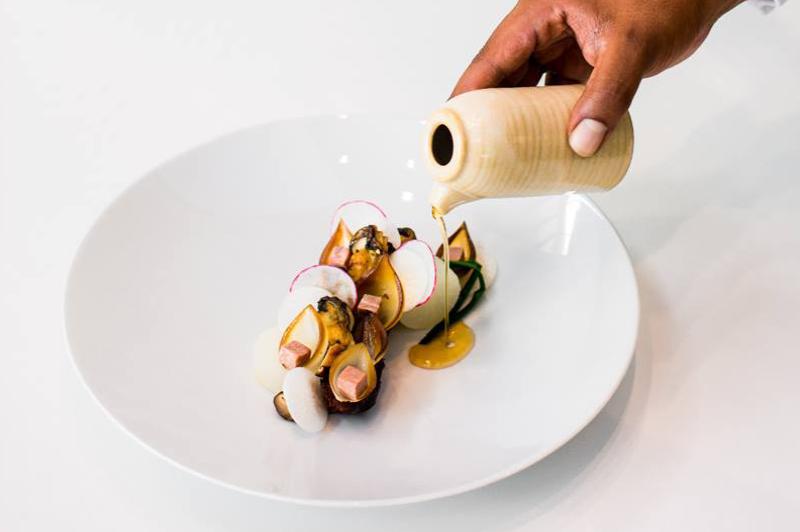 Wagyu cheek, oysters and umbles, charred alliums, umami broth, pickled shiitake and daikon at qualia - image by Kara Rosenlund Wagyu cheek, oysters and umbles, charred alliums, umami broth, pickled shiitake and daikon at qualia - image by Kara Rosenlund