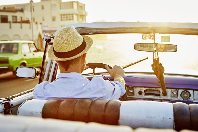 Man drives vintage car in Cuba