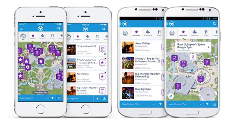 Screen examples from My Disney Experience App