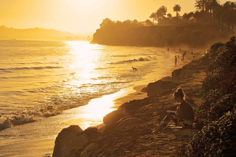 A Santa Barbara beach at sunset